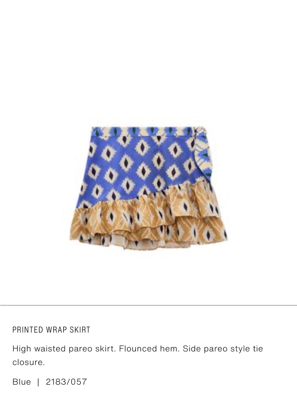 Zara Blue and Tan Printed Wrap Skirt